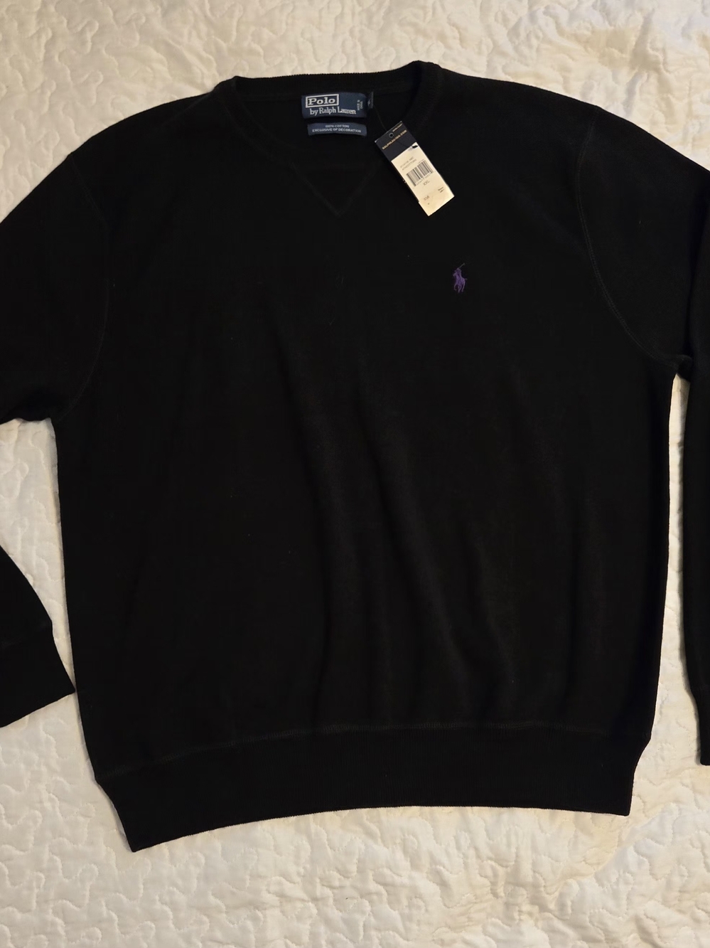 Ralph Lauren Black Crewneck Sweater with Purple Pony